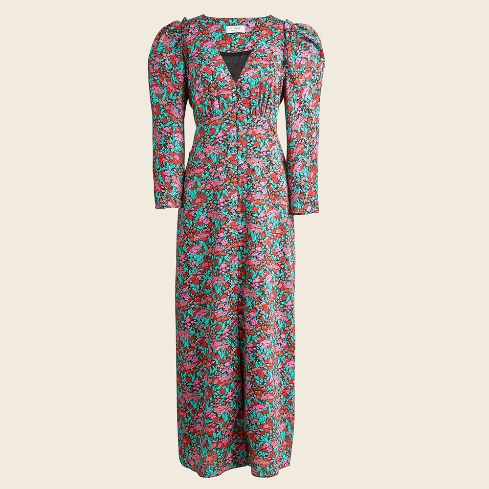J.Crew Drapey puff-sleeve dress in Ratti® Red blooms